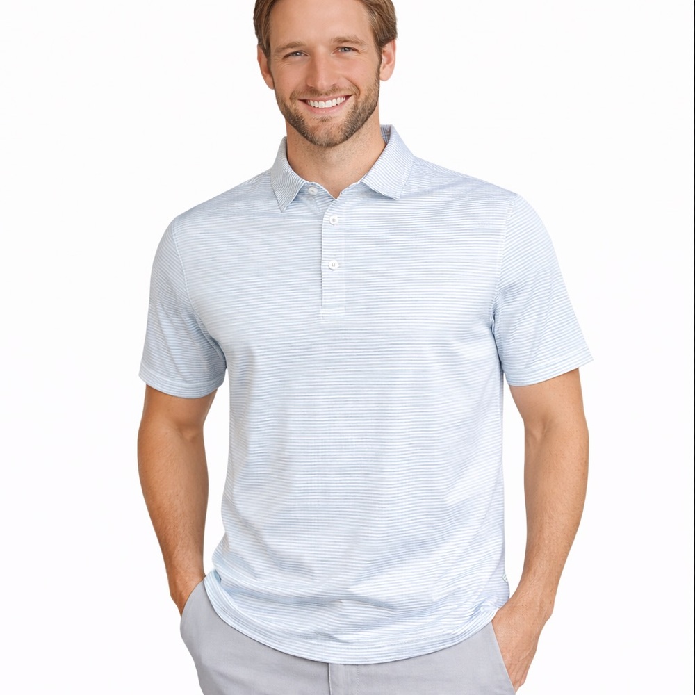 Tasc Men's Light Blue Striped Polo Shirt
